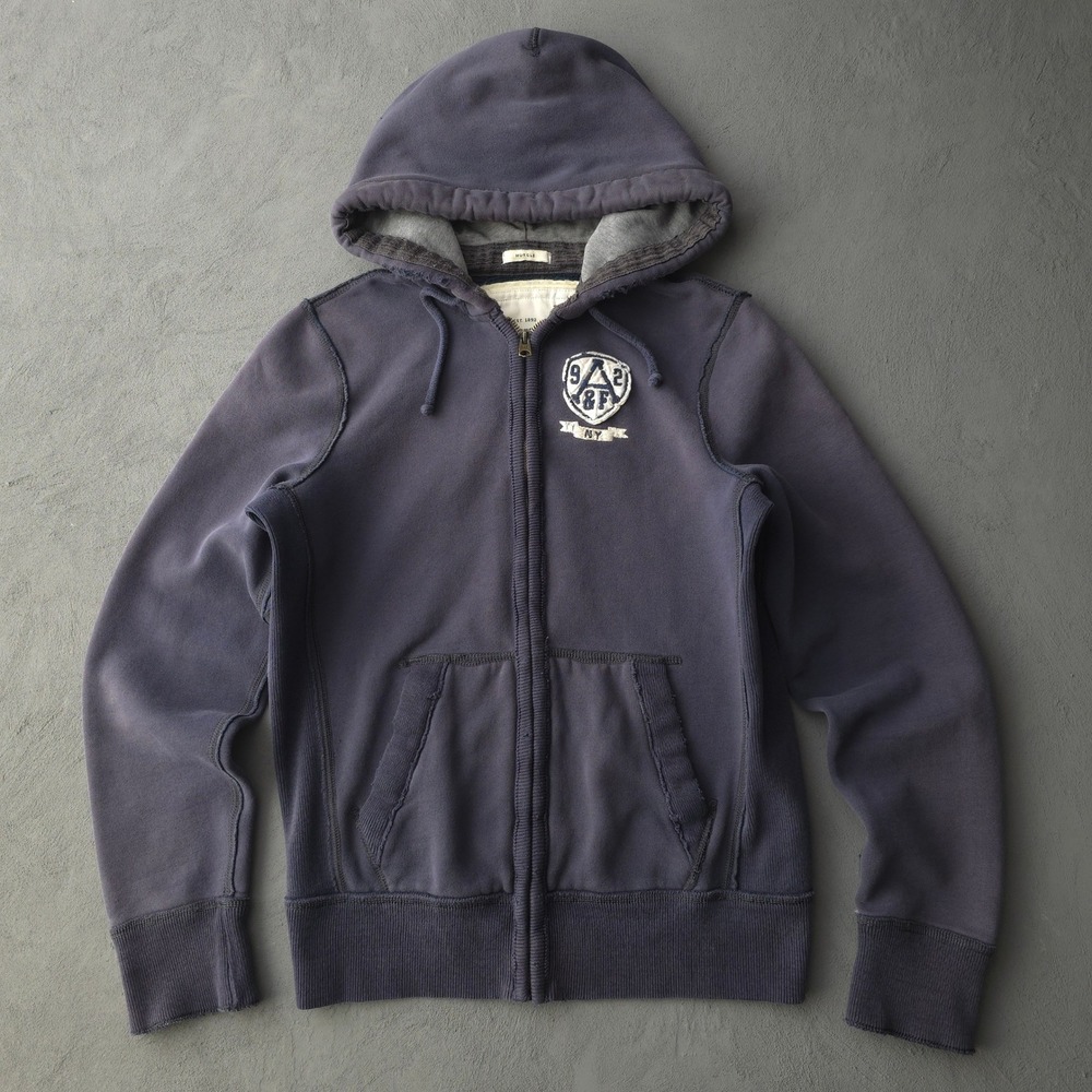 Vintage 2000s Abercrombie & Fitch Navy Hoodie Medium Distressed Muscle Fit